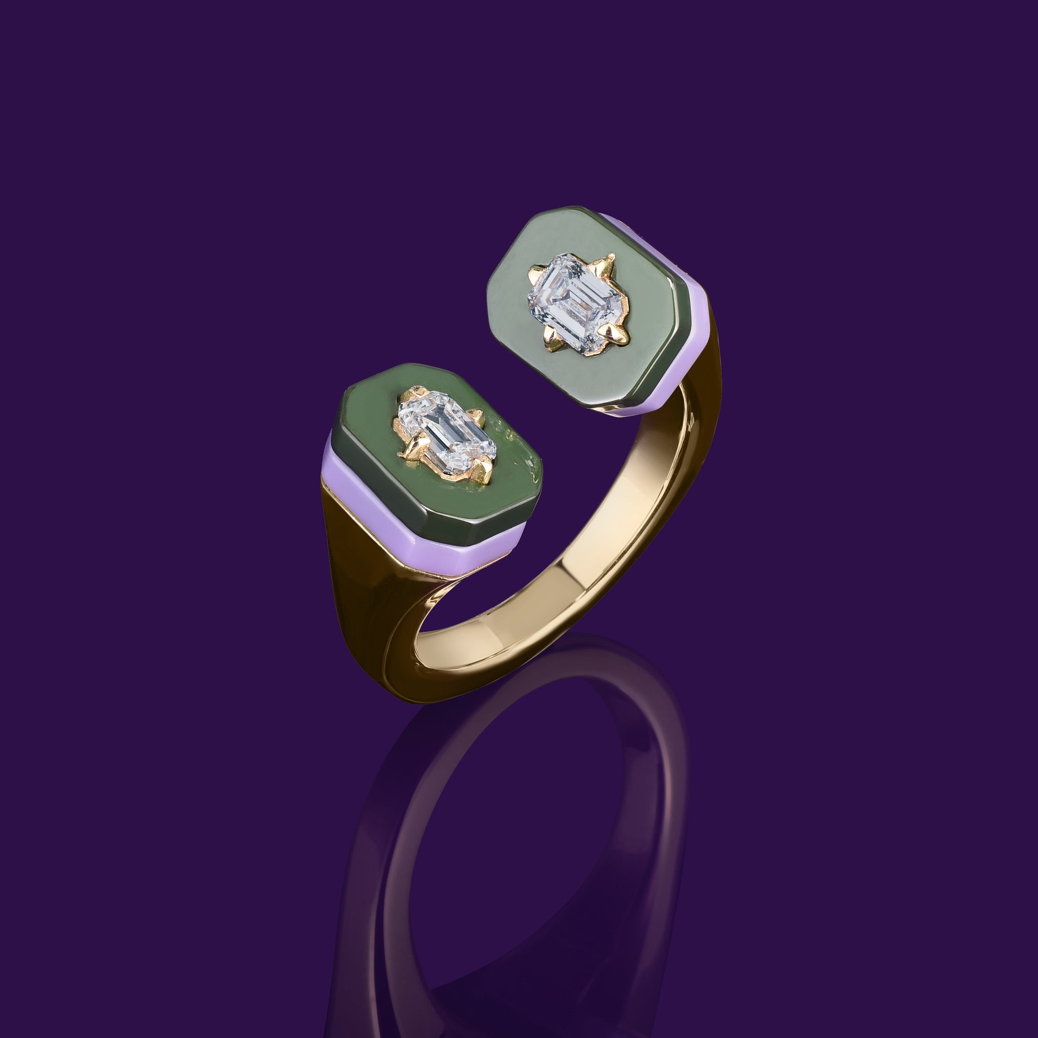 MINTY Imperial Jade Lab Diamond ByPass Ring 